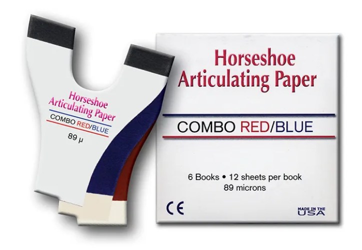 Raydenco 20 10 7007 Horseshoe Articulating Paper , .004”, 89 Microns, Combo RED/BLUE (12 Sheets/Book, 6 Books/Box)