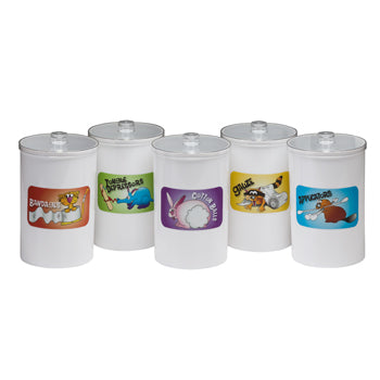 Clinton T-66 Labeled, Opaque Plastic, Animal Pals, Sundry Jars