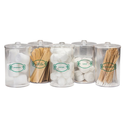 Clinton T-70 Labeled, Clear Plastic, Sundry Jars
