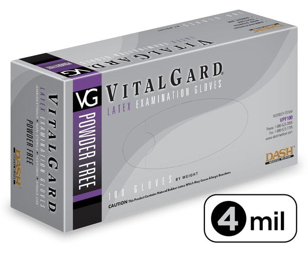 Dash Medical VPF100 VitalGard® Latex PF Exam Gloves (Case) Palm: 4.3 Mil | Finger: 4.7 Mil, 100/Box, 10 Boxes/Case