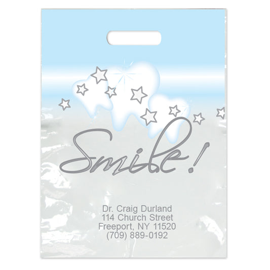 Sherman Specialty XLBG64 Imprinted Large Stars & Smile! Bags, 500 Per Pack