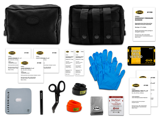 EMI 9138 E.T.R. Deluxe Active Shooter/Bleed Aid Kit with S.T.A.T. Tourniquet (Black) and Nu-Stat Dressing and Chest Seal