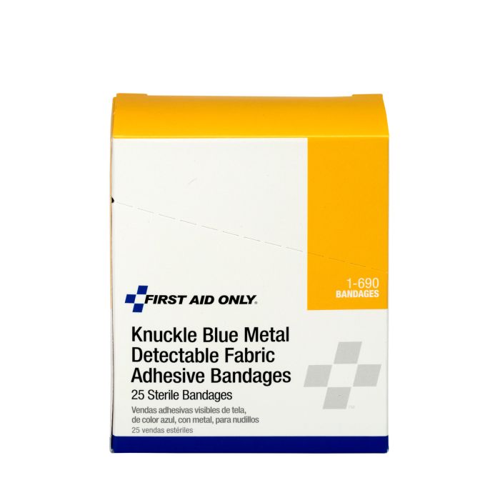 First Aid Only 1-690 Blue Metal Detectable Fabric Knuckle Bandages, 25/box