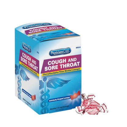 First Aid Only 90034 PhysiciansCare Cherry Flavor Cough & Throat Lozenges, 125x1/box