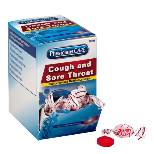 First Aid Only 90306 PhysiciansCare Cherry Flavor Cough & Throat Lozenges, 50x1/box