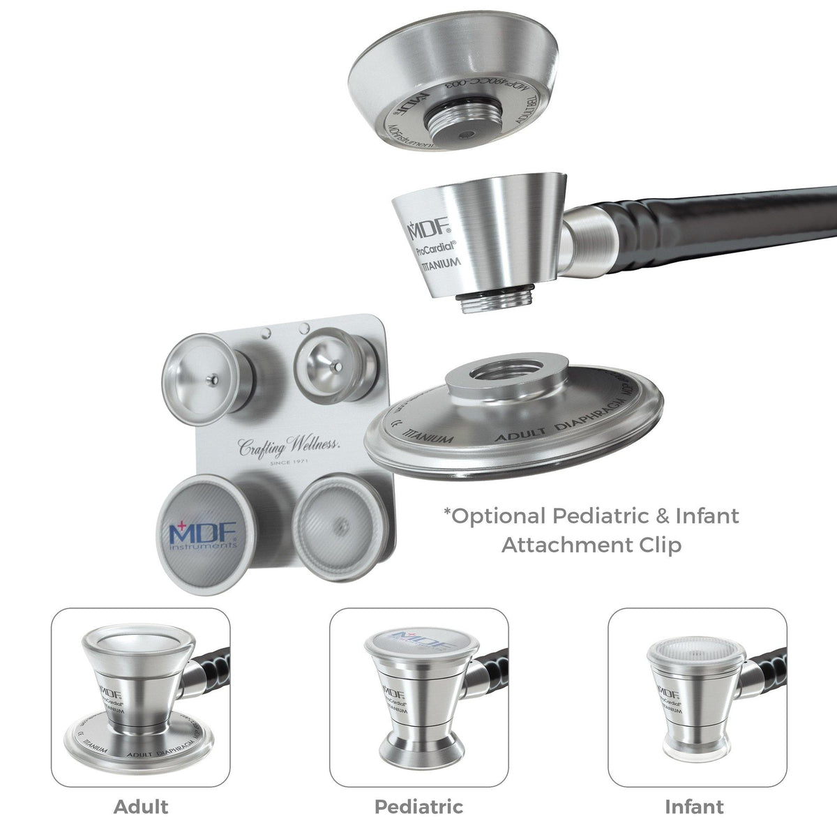 MDF Instruments 270490CC-081 Pediatric and Infant Neonatal Stethoscope Bell and Diaphragm Attachment - MDF® ProCardial® Titanium Stethoscope Silver