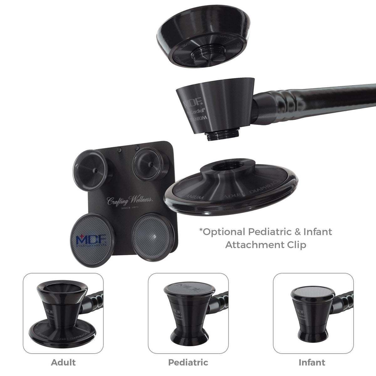 MDF Instruments 2700490T-170 Pediatric and Infant Neonatal Stethoscope Bell and Diaphragm Attachment - MDF® ProCardial® Titanium Stethoscope BlackOut