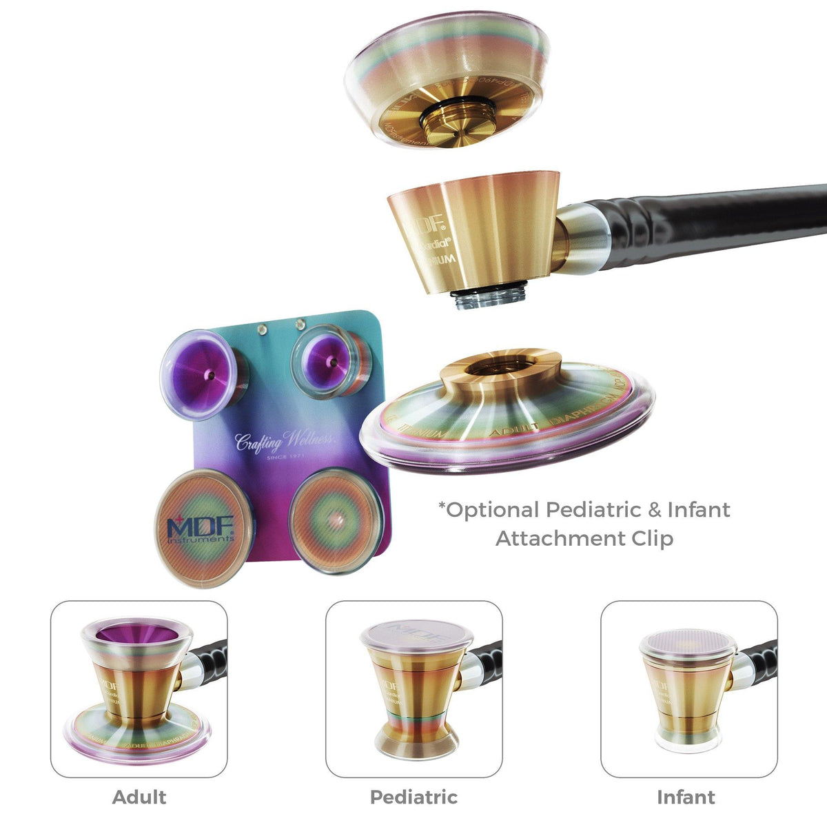 MDF Instruments 2700490T-173 Pediatric and Infant Neonatal Stethoscope Bell and Diaphragm Attachment - MDF® ProCardial® Titanium Stethoscope Kaleidoscope