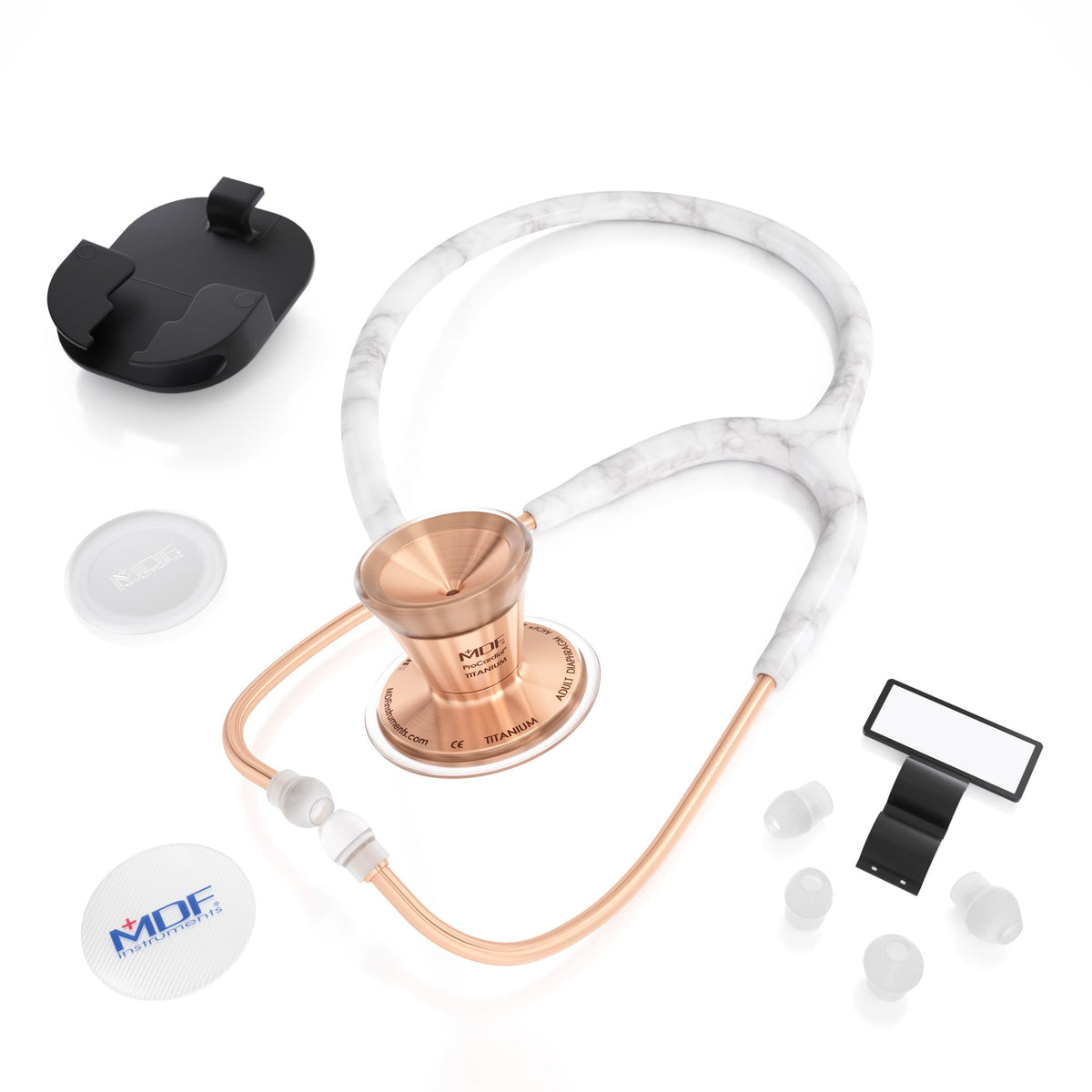 MDF Instruments MDF797TMBRG ProCardial® Titanium Cardiology Stethoscope - Carrera Marble/Rose Gold