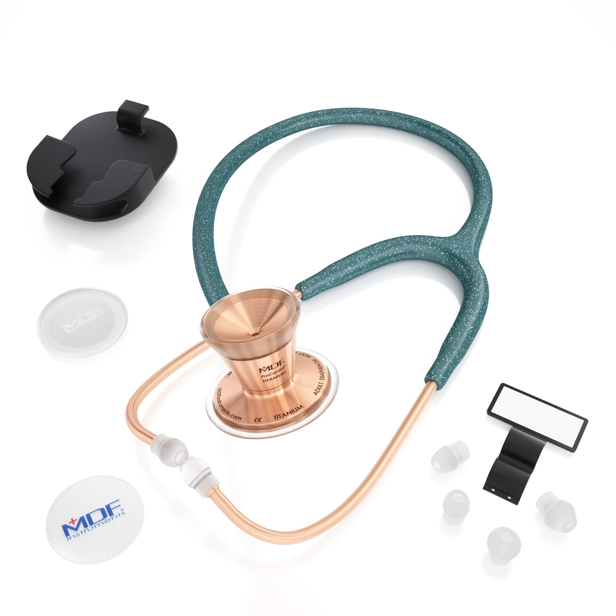 MDF Instruments MDF797TGGLRG ProCardial® Titanium Cardiology Stethoscope - Green Glitter/Rose Gold