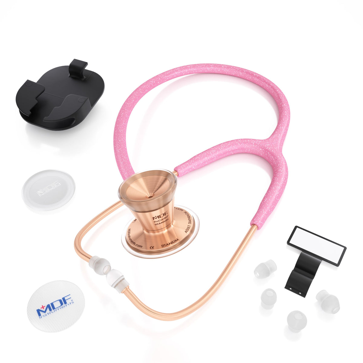 MDF Instruments MDF797TGL01RG ProCardial® Titanium Cardiology Stethoscope - Light Pink Glitter/Rose Gold