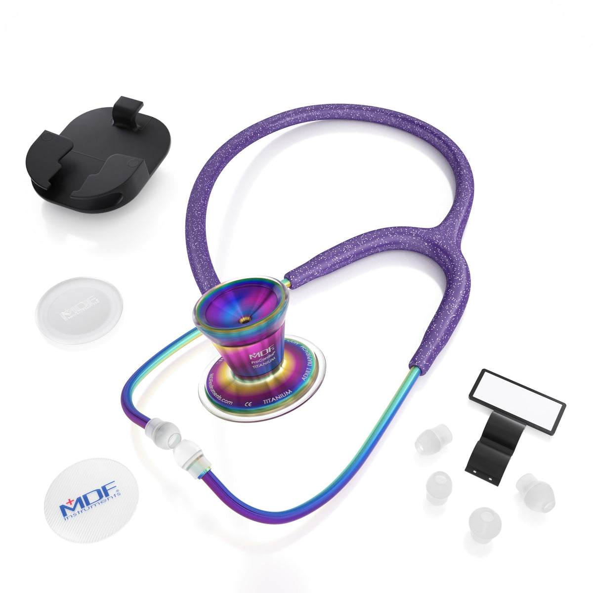 MDF Instruments MDF797TGL08KL ProCardial® Titanium Cardiology Stethoscope - Purple Glitter/Kaleidoscope