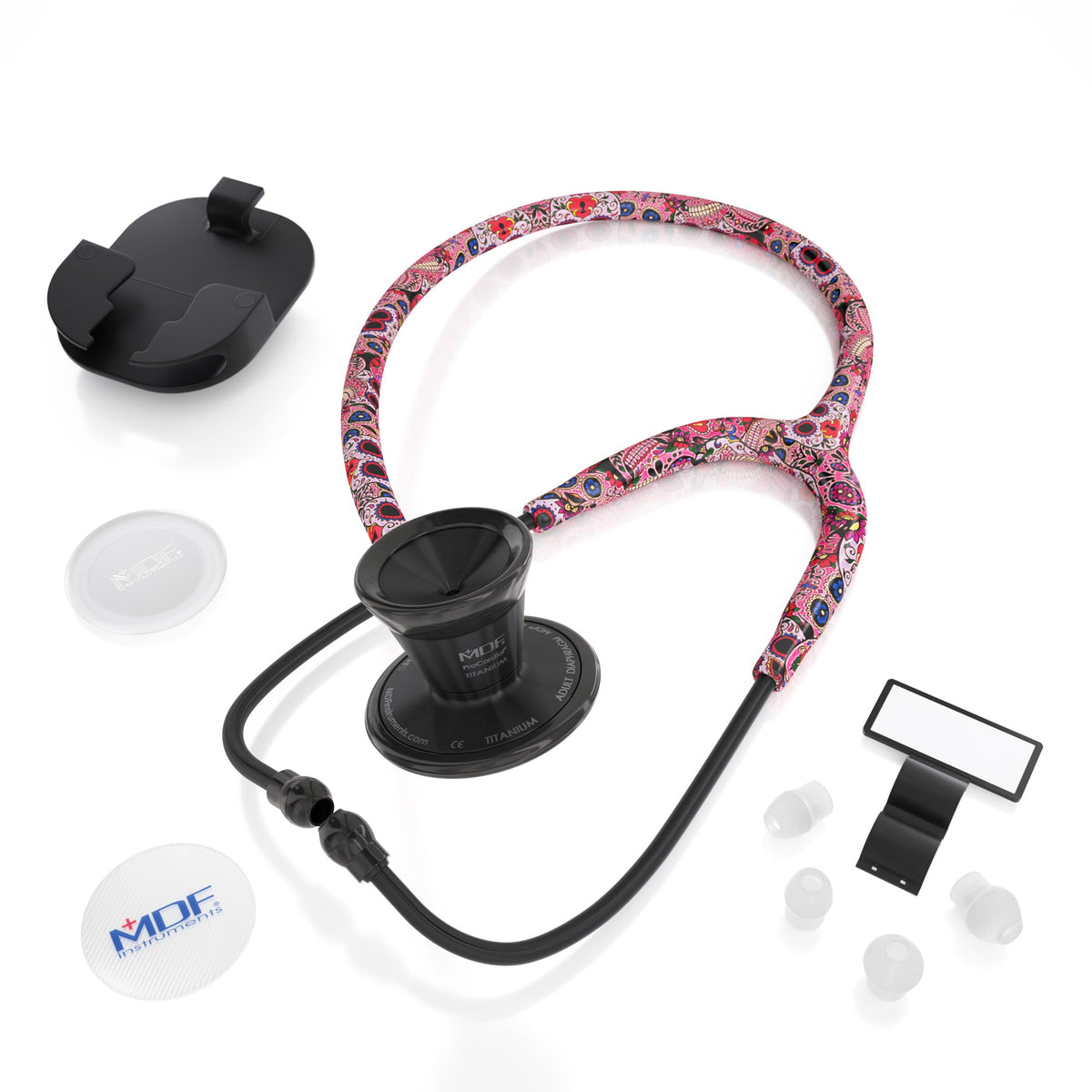MDF Instruments MDF797TSKBO ProCardial® Titanium Cardiology Stethoscope - Sugar Skull/BlackOut