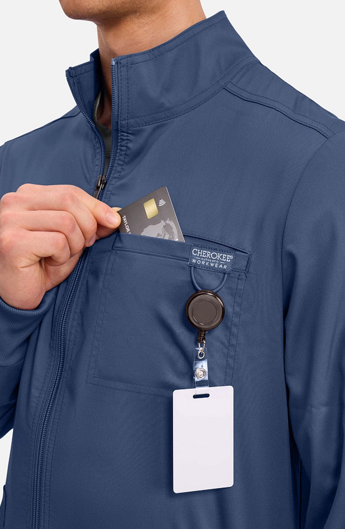 MDF Instruments CK-WW320-NAV-M Cherokee Workwear Revolution Men's Zip Front Scrub Jacket - Navy, M