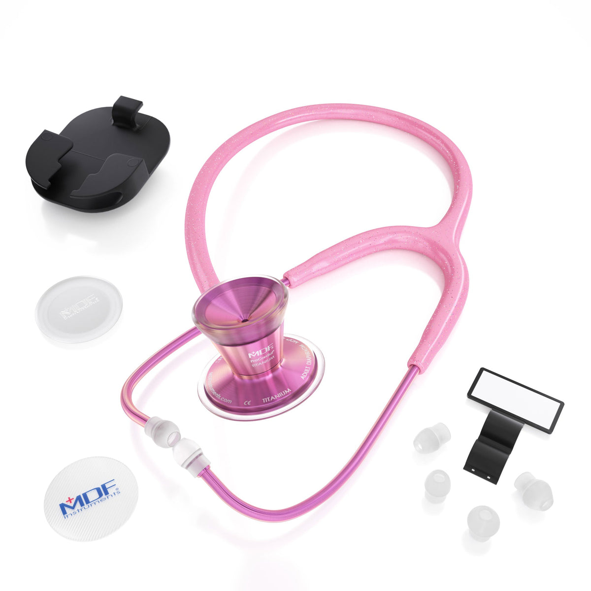 MDF Instruments MDF797TGL01BL ProCardial® Titanium Cardiology Stethoscope - Light Pink Glitter/Blossom