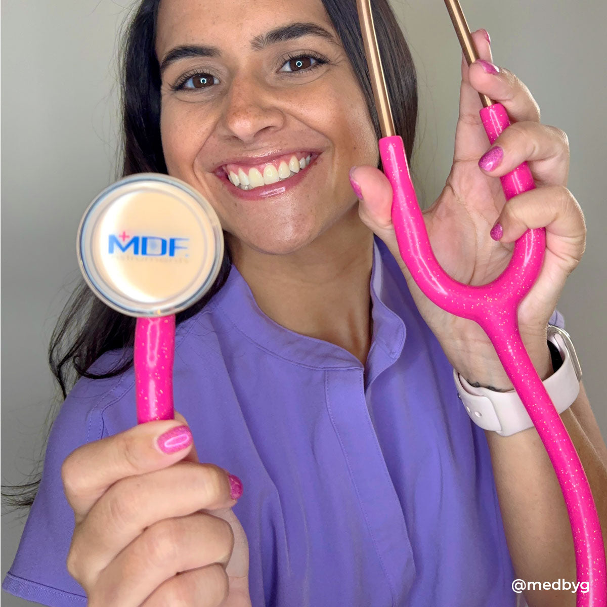 MDF Instruments MDF797TPGLRG ProCardial® Titanium Cardiology Stethoscope - Bright Pink Glitter/Rose Gold
