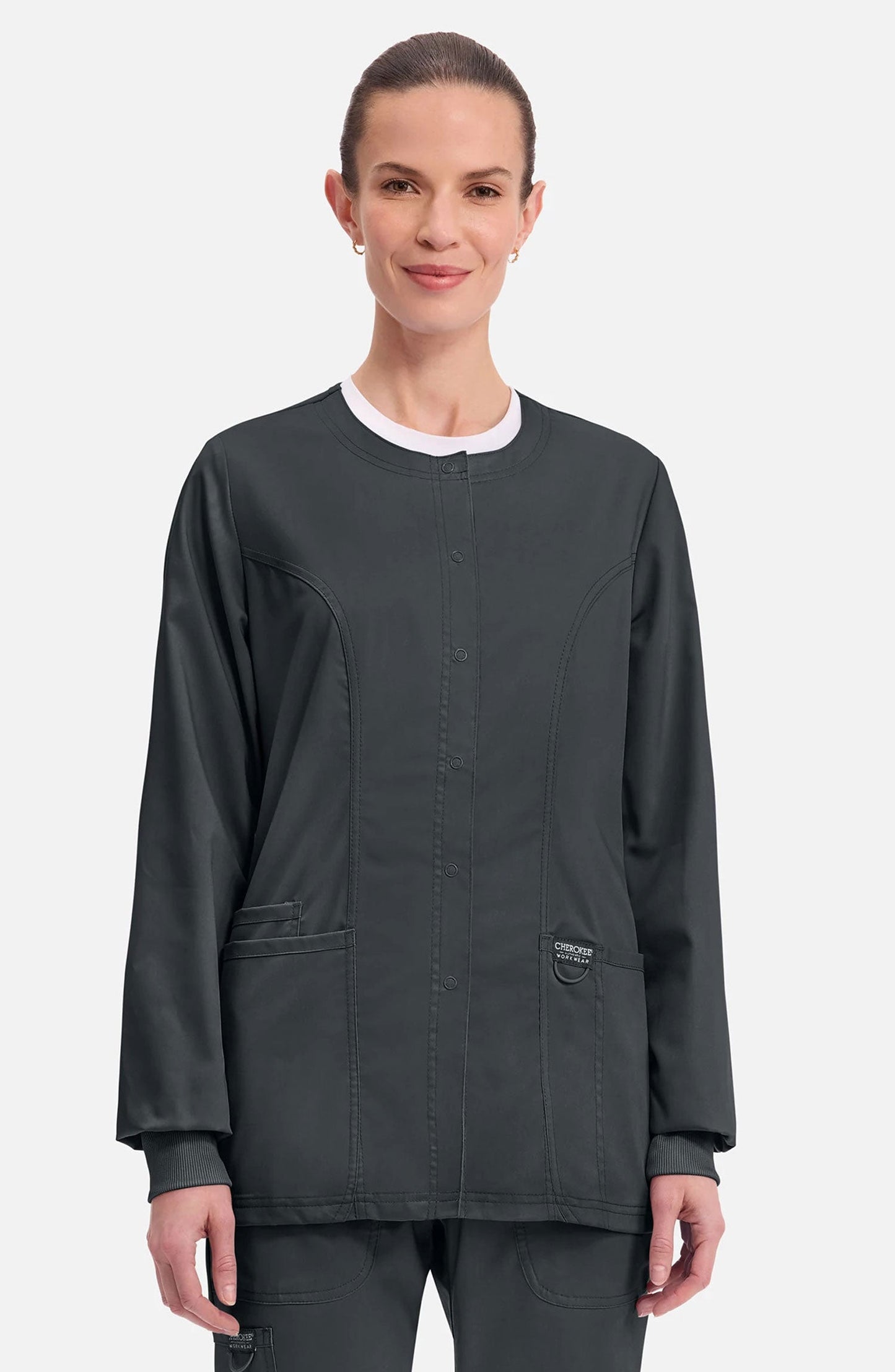 MDF Instruments CK-WW310-BLK-XXS Cherokee Workwear Revolution Women's Snap Front Scrub Jacket - Black, XXS