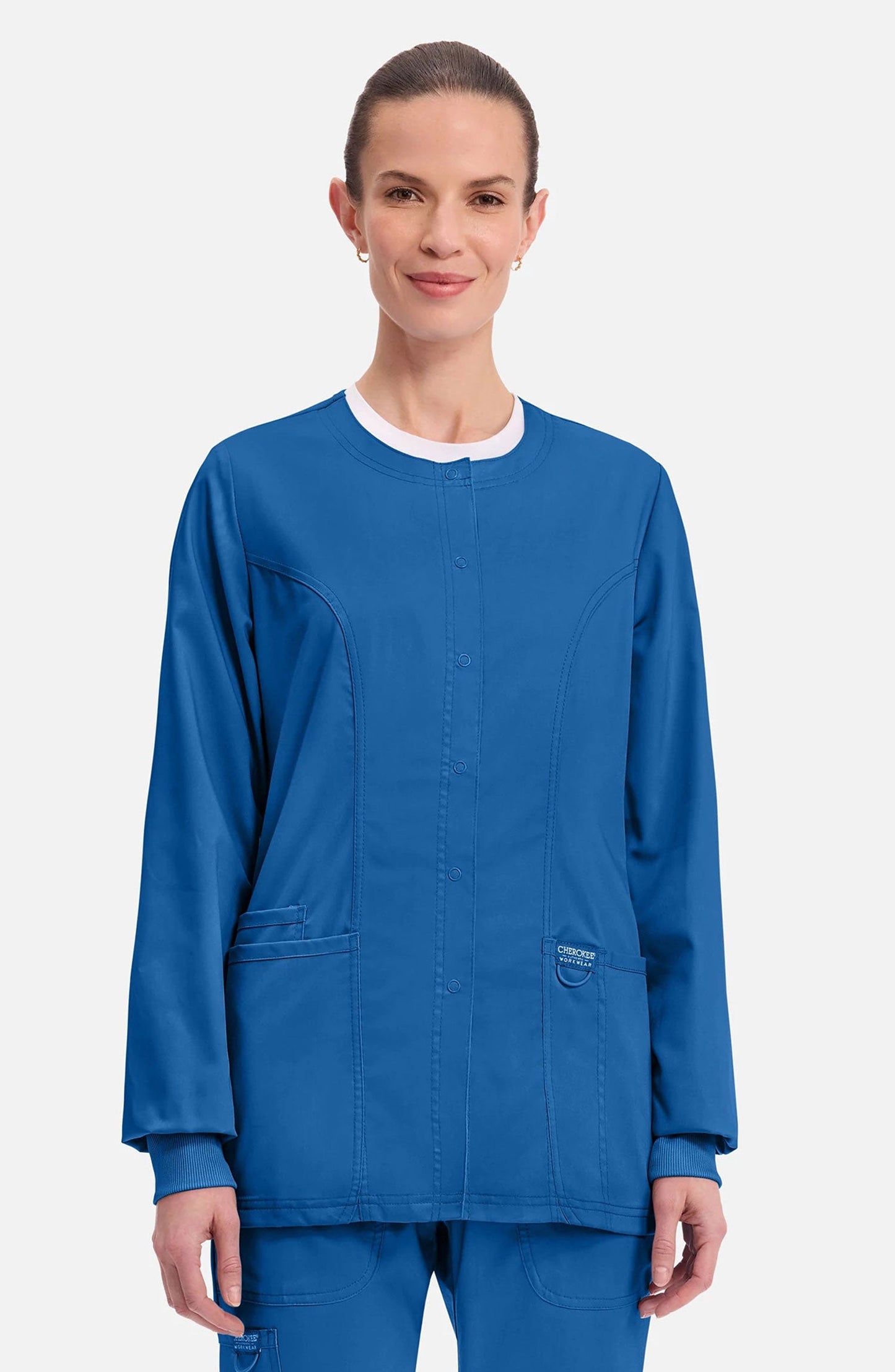 MDF Instruments CK-WW310-ROY-XL Cherokee Workwear Revolution Women's Snap Front Scrub Jacket - Royal Blue, XL