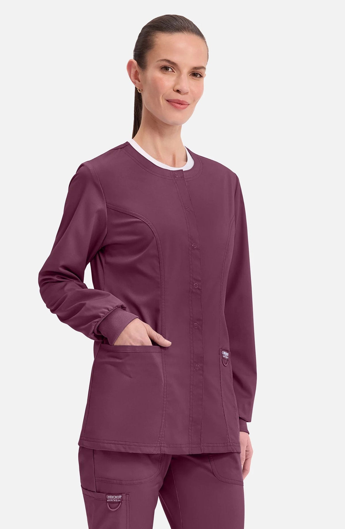 MDF Instruments CK-WW310-WIN-3XL Cherokee Workwear Revolution Women's Snap Front Scrub Jacket - Wine, 3XL