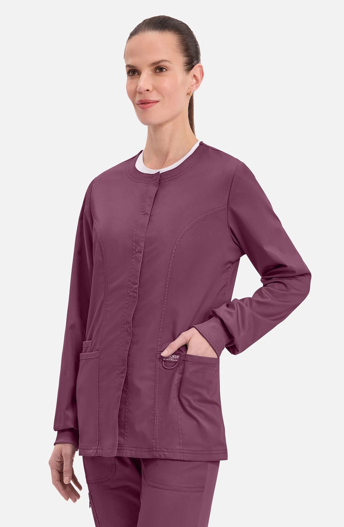 MDF Instruments CK-WW310-WIN-3XL Cherokee Workwear Revolution Women's Snap Front Scrub Jacket - Wine, 3XL