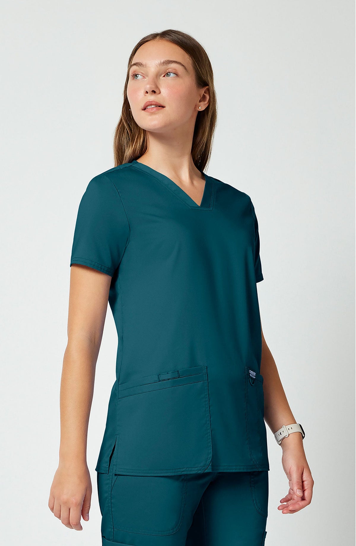 MDF Instruments CK-WW620-CAR-XXS Cherokee Workwear Revolution Women's V-Neck Scrub Top - Caribbean Blue, XXS