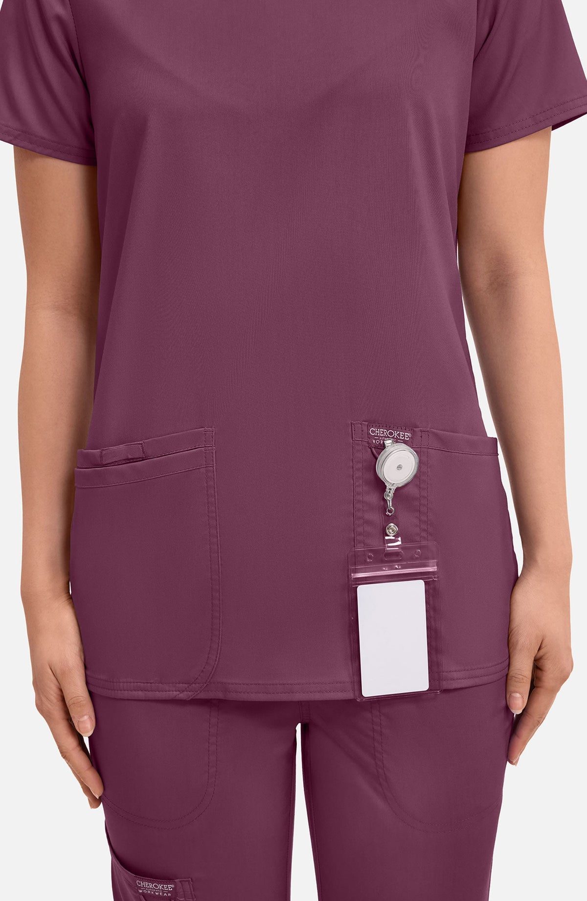 MDF Instruments CK-WW620-WIN-M Cherokee Workwear Revolution Women's V-Neck Scrub Top - Wine, M